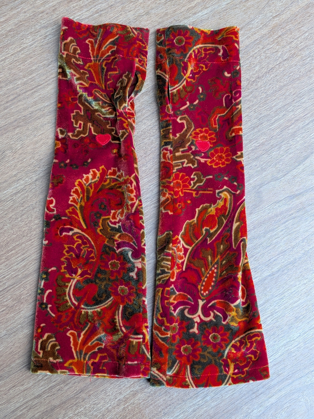 Handmade Paisley Velvet-Look Arm Warmers Fingerless Gloves Boho Whimsigoth